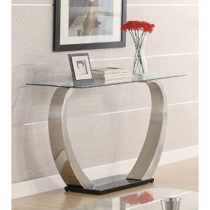 Glass and Metal Console Table with Pedestal Base and Sleek Satin Finish - 1 of 4