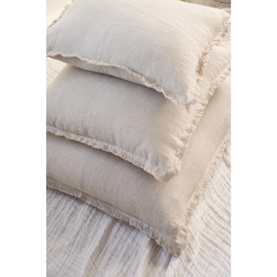Beige Fringe So Soft Linen Pillow with Down Alternative Insert