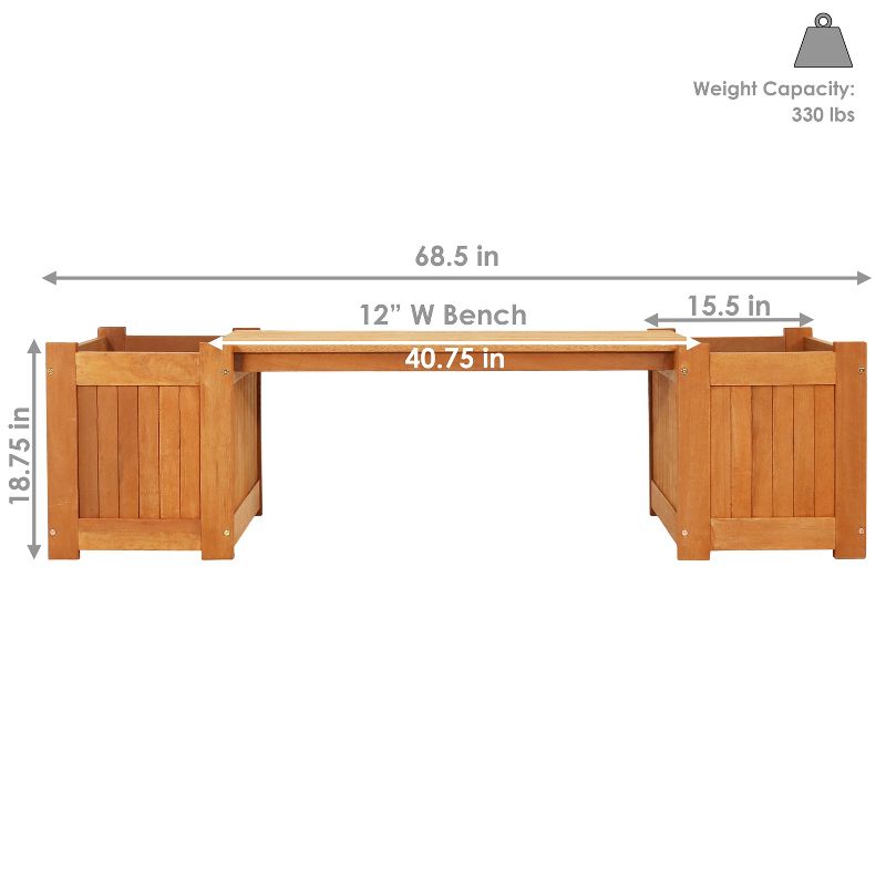 Sunnydaze Outdoor Meranti Wood with Teak Oil Finish Wooden Garden Planter Box Bench Seat - 68" - Brown, 4 of 11