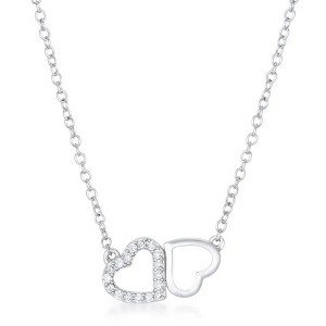 ShineHigh Rhodium-Plated Interlocking Double Heart Pendant Necklace with Sparkling Cubic Zirconia Accents – Romantic Symbol of Love - 1 of 1