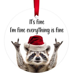 Lomsoe Raccoon Christmas Ornament Ceramic 2-Side Printed Raccoon Lovers Gifts Christmas Tree Ornament Christmas Decor Christmas Gift - 1 of 4