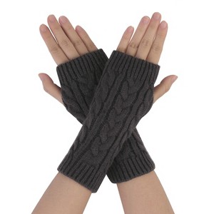 Allegra K Women's Fingerless Gloves Knitted Ribbed Cuff Arm Warmers One Size - 1 of 4