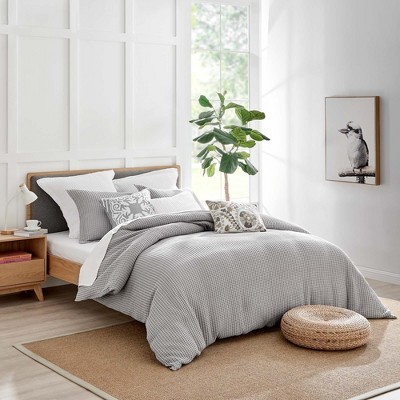 Twin/Twin XL Grey Pewter Cotton Waffle Duvet Set