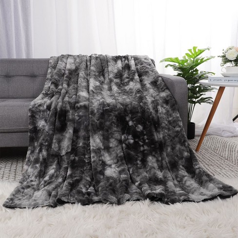 PiccoCasa Faux Fur Tie dye Shaggy Sofa Couch Bed Lightweight Fleece Blankets Black 60