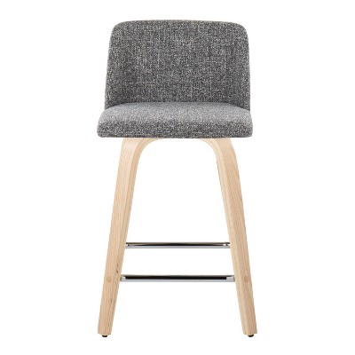 Gray and Natural Wood Swivel Counter Stool with Chrome Footrest