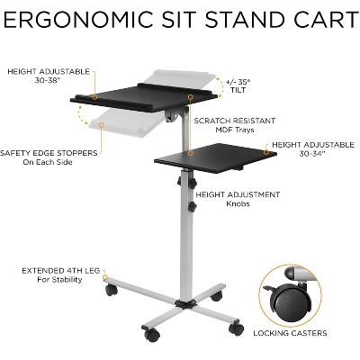 Black Adjustable Rolling Laptop and Projector Cart with Wheels