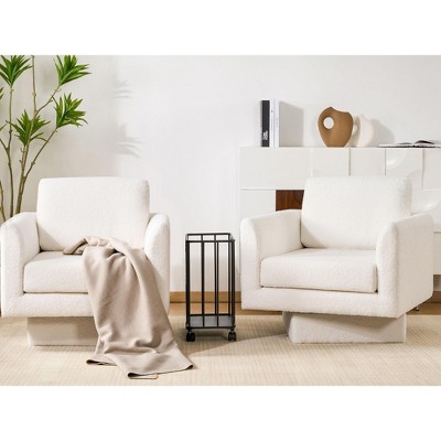 CAVINAS Premium Boucle Accent Chair with 360° Swivel Base,set of 2 Plush Arm Chair for Living Room,Bedroom,Cream