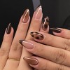 LOVELAY CREATIONS Short Almond Press-On Nails with Brown French Tip Designs - 3 of 4