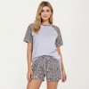 Anna-Kaci Lounge Women's Leopard Print Short Sleeve Pajama Set with Drawstring Shorts - 2 of 4