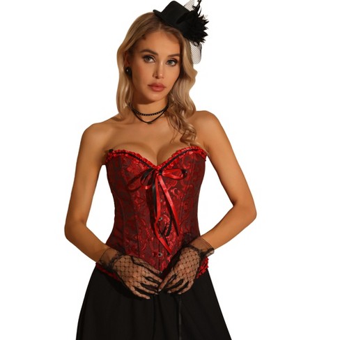 Allegra K Women's Victorian Style Strapless Bustier Lace Up Corset Black Red  Medium : Target