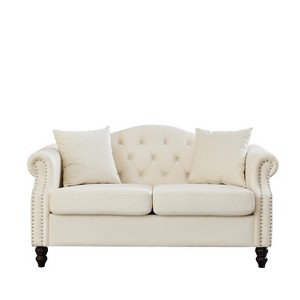 TiramisuBest 58.8" 2-Seater Tufted Velvet Sofa with Rolled Arms & Nailhead Trim, Black for Living Room,Bedroom & Office-2 Pillows - 1 of 4