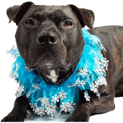 Medium Blue Tulle Dog Collar with Silver Snowflakes