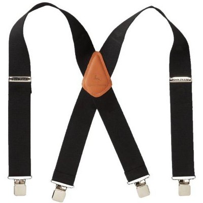 Black Adjustable Elastic Suspenders with Leather Patch
