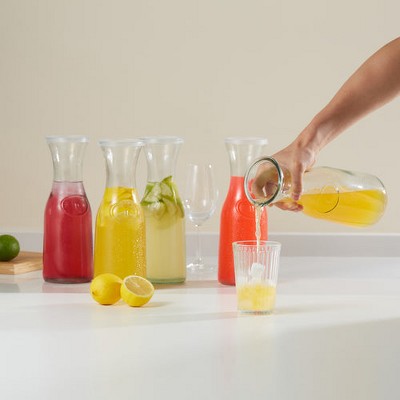 Elegant Glass Carafes with Plastic Lids, Set of 4