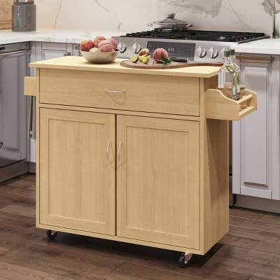 Kitchen Island With Spice Rack And Storage Cabinet - Rolling Cart With 