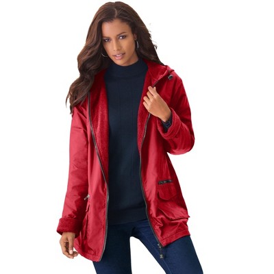 Roaman's Women's Plus Size Hooded Nylon Jacket With Fleece Lining