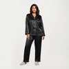 Anna-Kaci Lounge Women's PLus Size 2-Piece Set Satin Button-Up Pajama Top and Relaxed Fit Pants with Contrast Piping Trim - 3 of 4