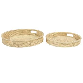 Set of 2 Round Handwoven Natural Bamboo Trays Brown - Olivia & May