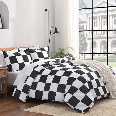 Der Rose BALHAM TRADE-3 Piece Checkered Comforter Queen Black White Plaid Gingham Bed Set Bedding Checkered - Black White-Quee 90"x90" — фото 5