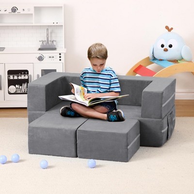 GustoWave 3Pcs Modular Kids Sofa, Toddler Couch Modular Kids Couch, Convertible Foam Sofa Play Set with Removable Cover