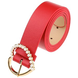 INSPIRE CHIC Women's Solid Color Heart-Shaped Buckle with Beads Belts - 1 of 4