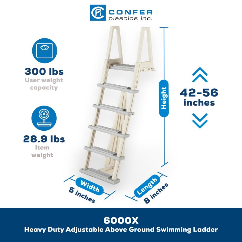 Confer 6000X 46"-56" Heavy Duty Adjustable Above Ground Swimming Pool Ladder with Built-In Safety Features - Beige/Gray, 2 of 7