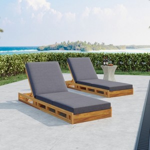 Christopher Knight Home Alfred Outdoor Acacia Wood Adjustable Chaise Lounge with 3-Fold Water-Resistant Cushion (Set of 2) - 1 of 4