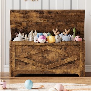 39.4" Storage Chest,Wooden Storage Bench with Safety Hinges,Modern Style Lift-Top Toy Chest with Safety Hinge for Entryway - 1 of 4
