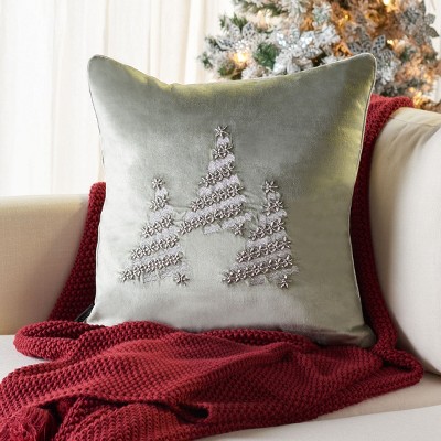 Silver Beaded Winter Tree Square Throw Pillow Set