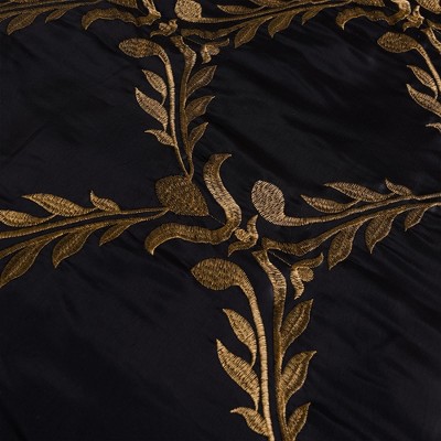HIG 7 Piece Bed in A Bag Comforter Set Queen Black and Gold Faux Silk Fabric Embroidered Bedding Set — фото 3