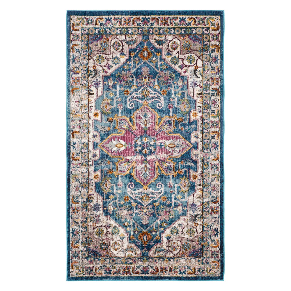 3'x5' Tina Medallion Loomed Accent Rug Blue/Cream - Safavieh