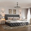 Homhougo Full Size Bed Frame with 4 Storage Drawers, Upholstered Platform Bed Frame with Adjustable Headboard, Diamond Stitched Button Tufted, Grey - 3 of 4