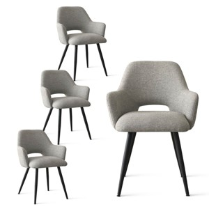 Set of 4 Upholstered Dining Chairs with Arms, Modern Accent Chairs with Metal Legs, Comfortable Padded Seat for Dining Room, Kitchen - Panipeachy - 1 of 4