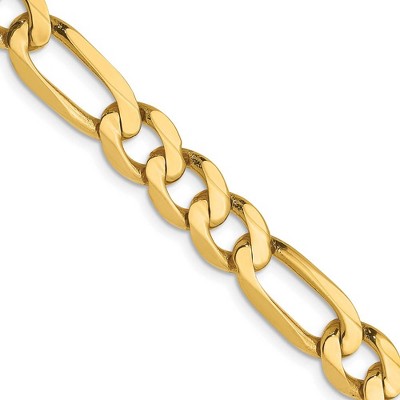 Black Bow Jewelry Men's 7mm 14K Yellow Gold Solid Flat Figaro Chain Necklace