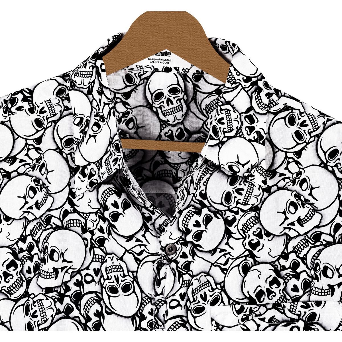 LA LEELA Men's Halloween Costumes Hawaiian Shirts Short Sleeve Button Down Shirt Mens Beach Casual Tropical Shirts for Men XXL Black Allover Skulls - thumbnail 3