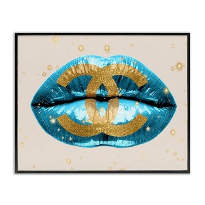 Stupell Industries Designer Fashion Logo Lustrous Blue Lipstick Lips Black Framed Giclee Art - 1 of 4