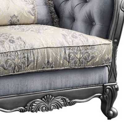 Ariadne Platinum Gray Floral Accent Chair with Carved Wood Detail
