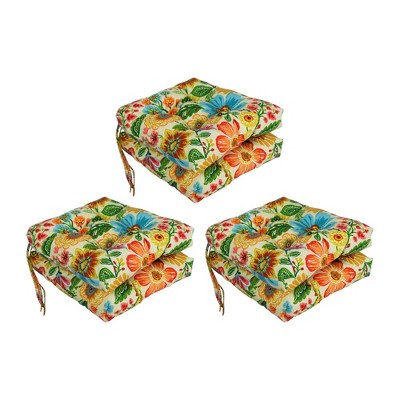 Blazing Needles, 16-inch Spun Polyester Patterned Outdoor Square Tufted Chair Cushions (Set of 6)