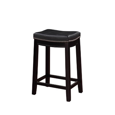 Counter Height Barstool with Faux Leather Black - Benzara