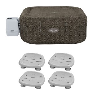 Bestway SaluSpa AirJet Inflatable Square Hot Tub with Set of 4 Underwater Non Slip Pool and Spa Seat with Adjustable Legs, Gray - 1 of 4