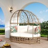 59.8'' Canopy Daybed Outdoor Wicker Patio Solarium Beds, Sunbed with Canopy, Colorful Pillows and Beige Cushions – Maison Boucle - 3 of 4