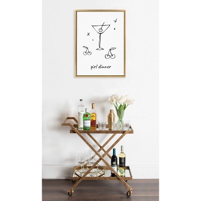 Girl Dinner White Canvas Print with Gold Frame