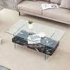Lirago Modern Two-Tier Coffee Table-Black Marble Pattern & Clear Glass, Versatile Design for Living Room & Office - 2 of 4