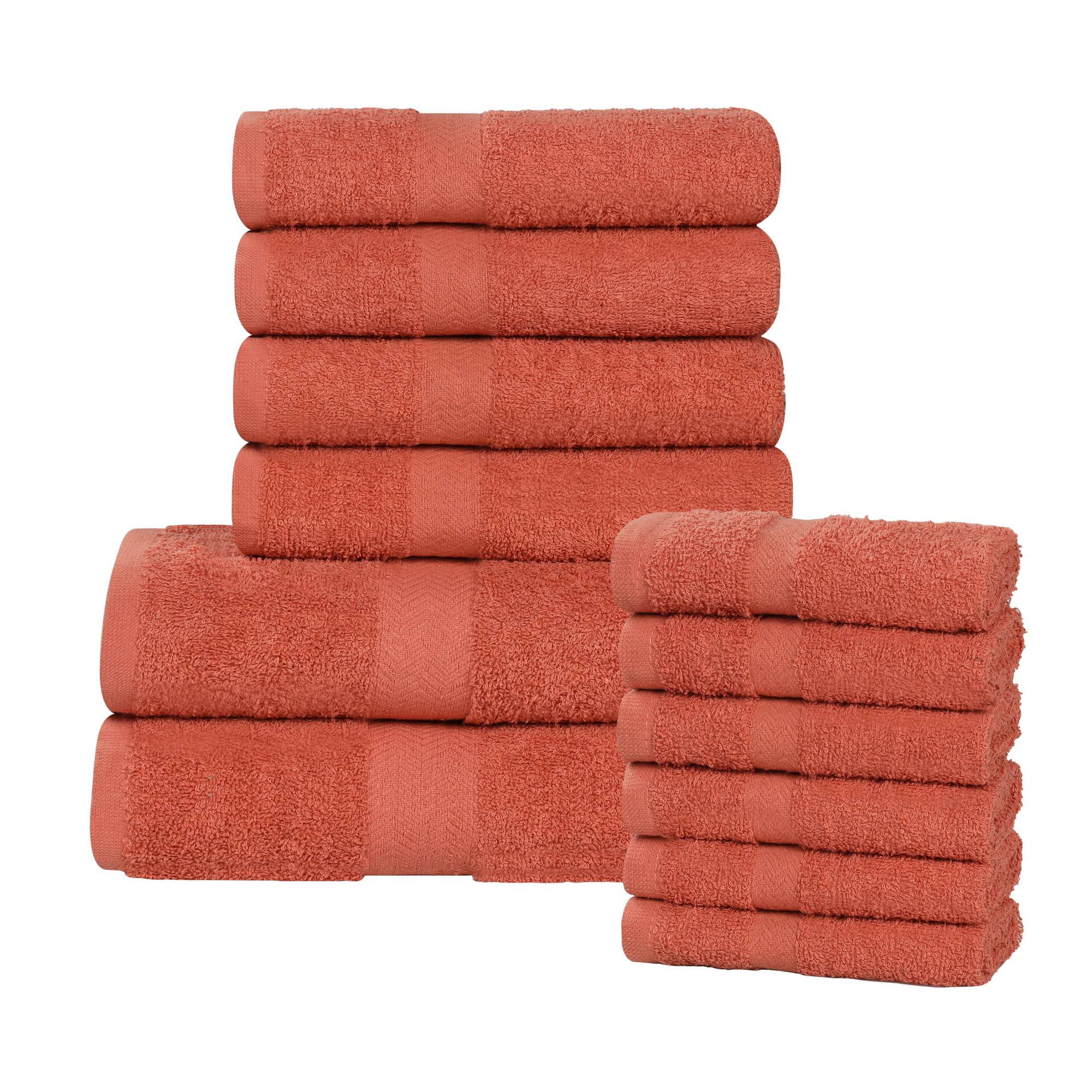 Quick-Drying Cotton 12-Piece Assorted Towel Set, Coral - Blue Nile Mills