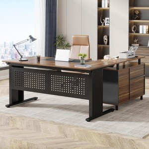 Tribesigns 62.99 Inch Executive Desk with File Cabinet, Large Office Desk L Shaped Computer Desk with Storage Shelves - 1 of 4