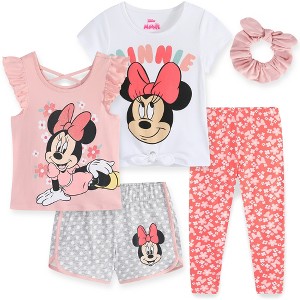 Disney Minnie Mouse Girls 5 Piece Set with 2 Tops, Leggings, Shorts & Scrunchie for Toddlers & Big Kids - Size 2T - 1 of 4