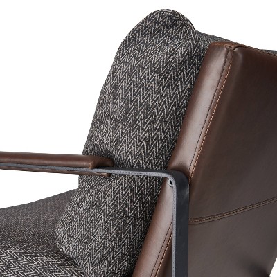 Brown Faux Leather and Metal Mid-Century Modern Armchair