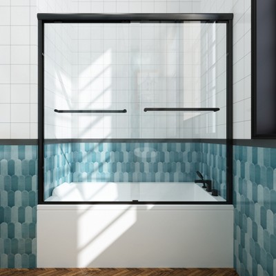 ONWITH 56 to 60 in. W x 58 in. H Sliding Framed Tub Door in Matte Black with Clear Glass