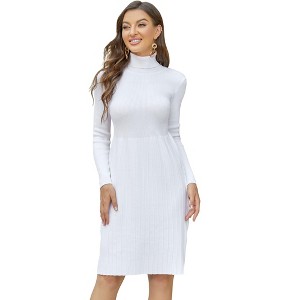 BLUEMING Womens Turtleneck Sweater Dress Slim Fit Long Sleeve Bodycon Ribbed Knit Midi Sweater Dress - 1 of 4