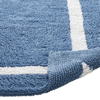 Hotel Collection Chic Minimalist 30" Round Blue & White Cotton Bath Rug